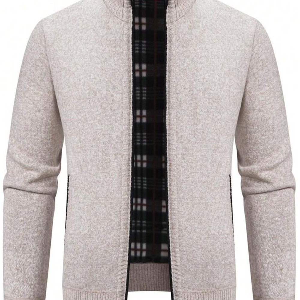 Men's Zip Knit Cardigan Fleece Lined Sweater Ribbed Mock Neck XL